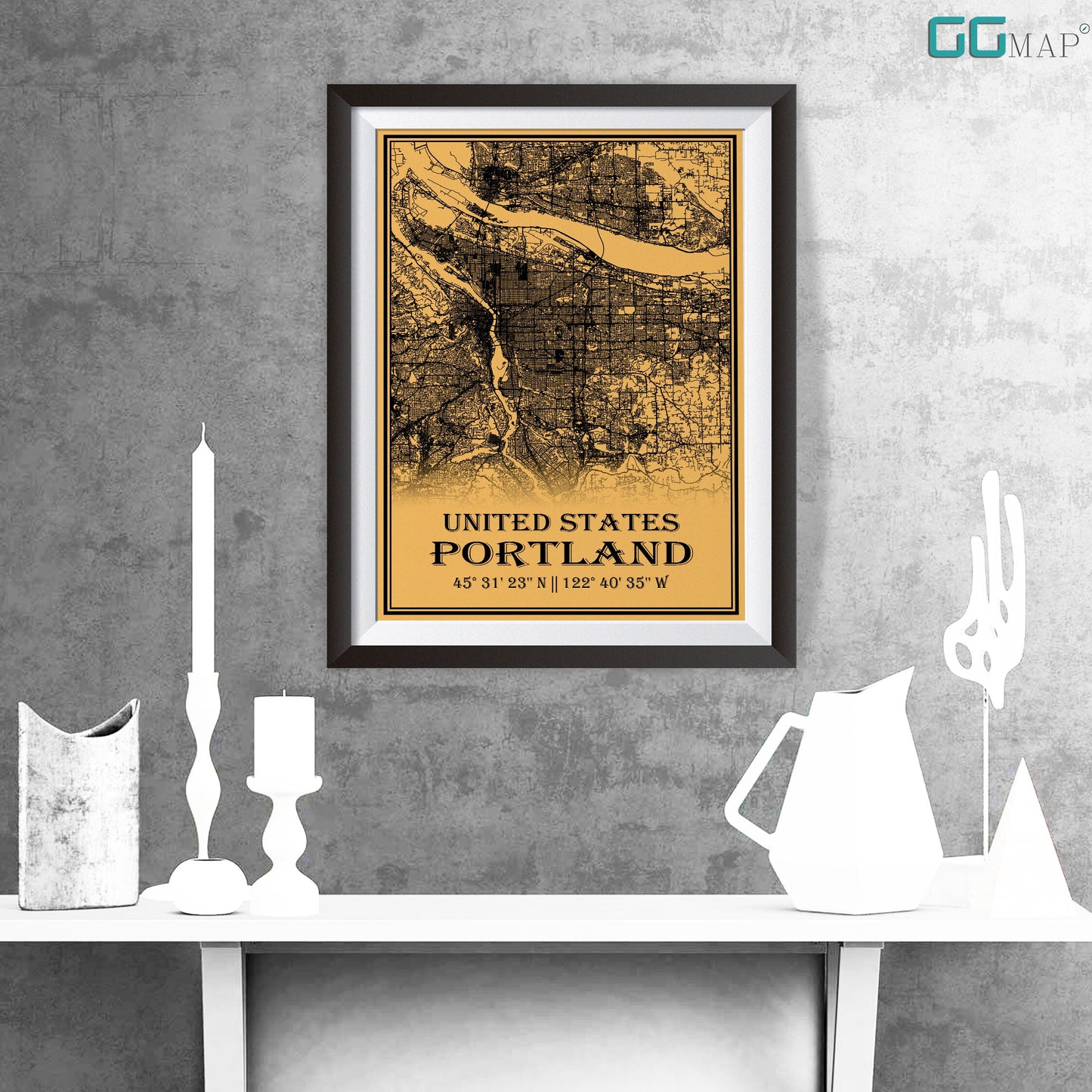 City map of PORTLAND - Home Decor - Office map - Travel map - Print map - Medallion yellow map - Portland map - Map art - USA