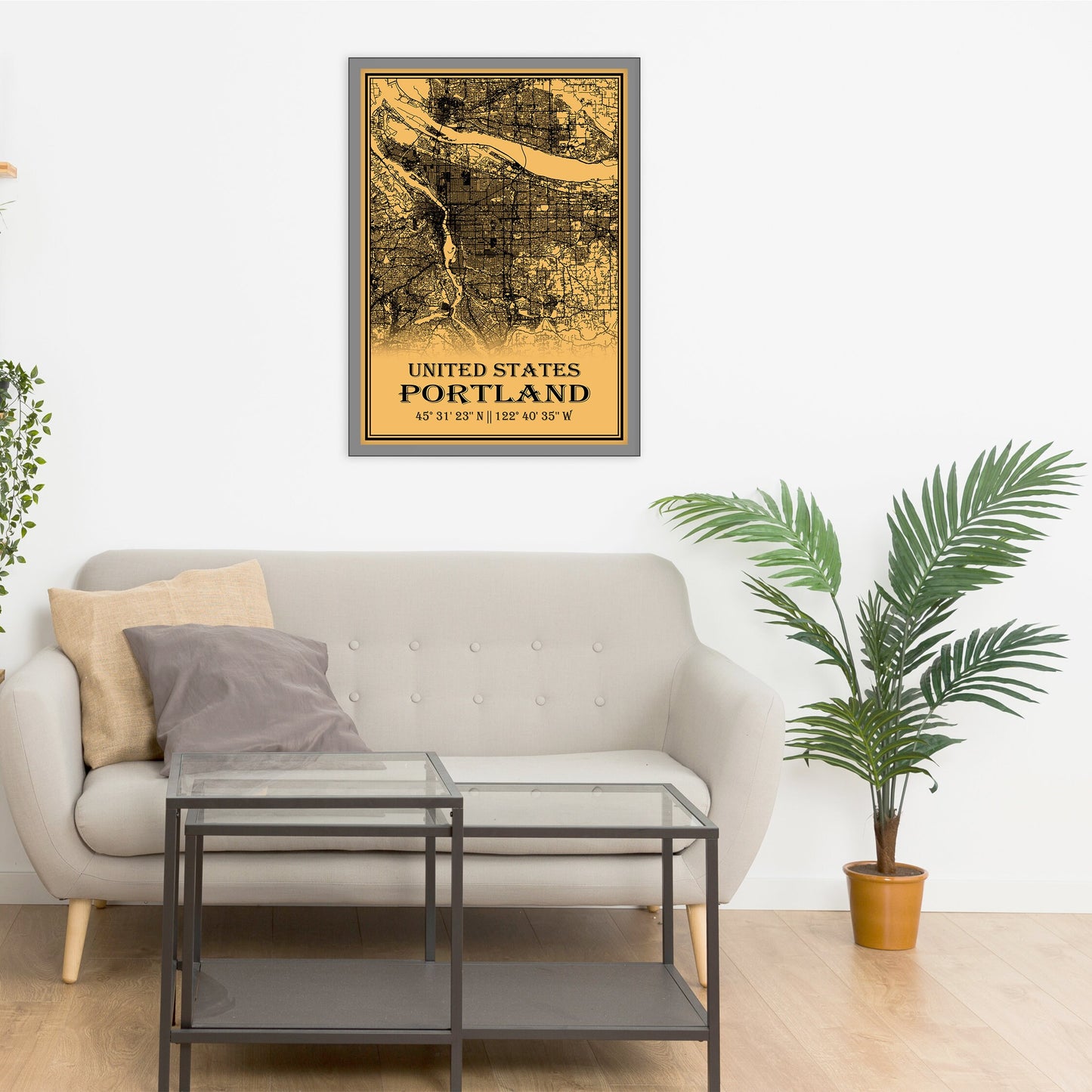 City map of PORTLAND - Home Decor - Office map - Travel map - Print map - Medallion yellow map - Portland map - Map art - USA