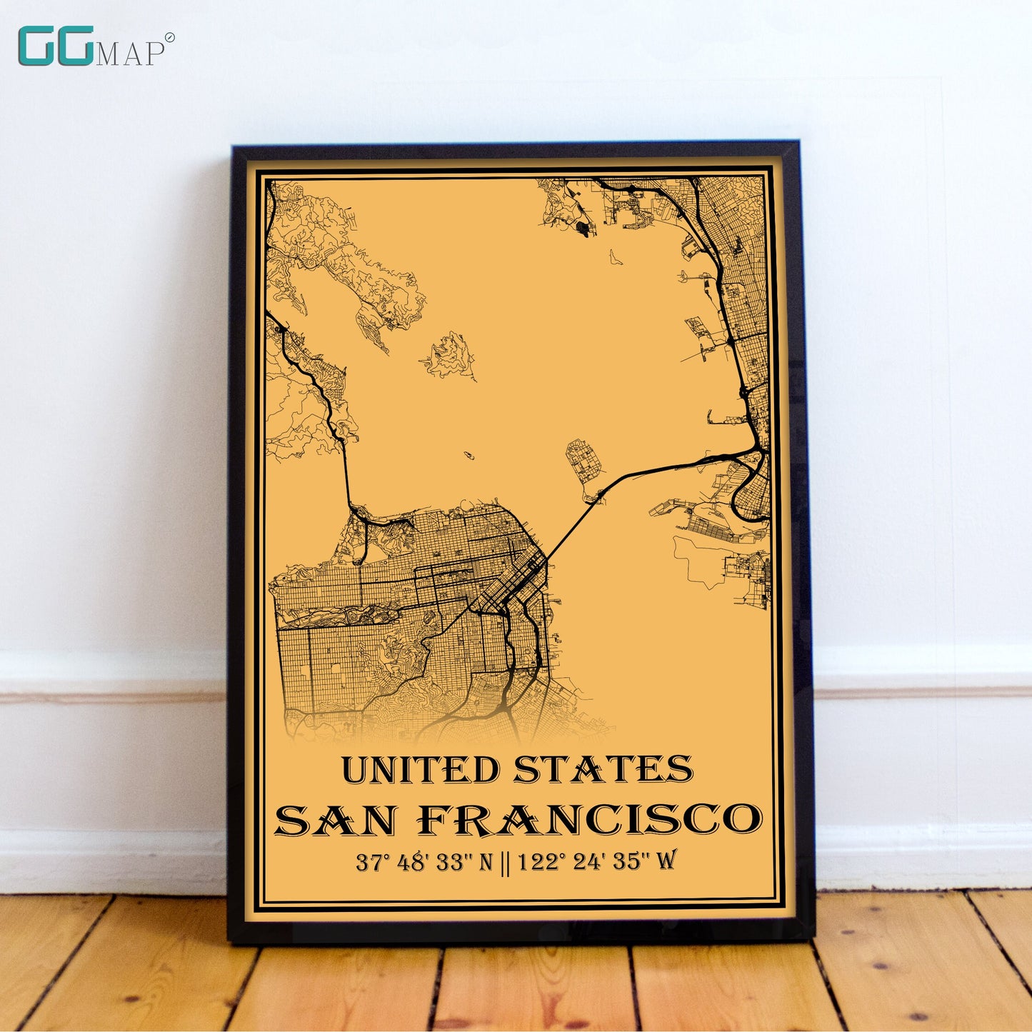 City map of SAN FRANCISCO - Home Decor - Office map - Travel map - Print map - Medallion yellow map - San Francisco map - Map art - USA