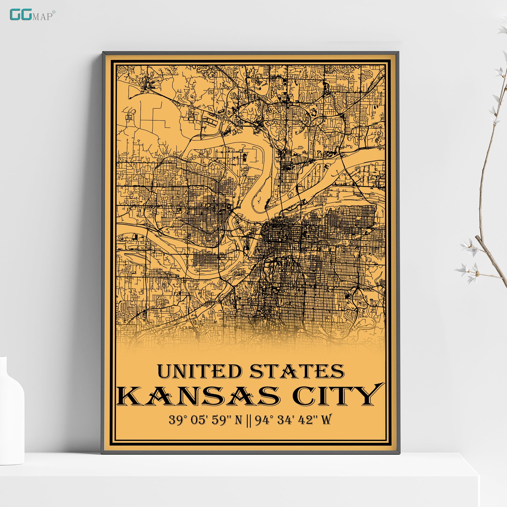 a map of kansas with a yellow background