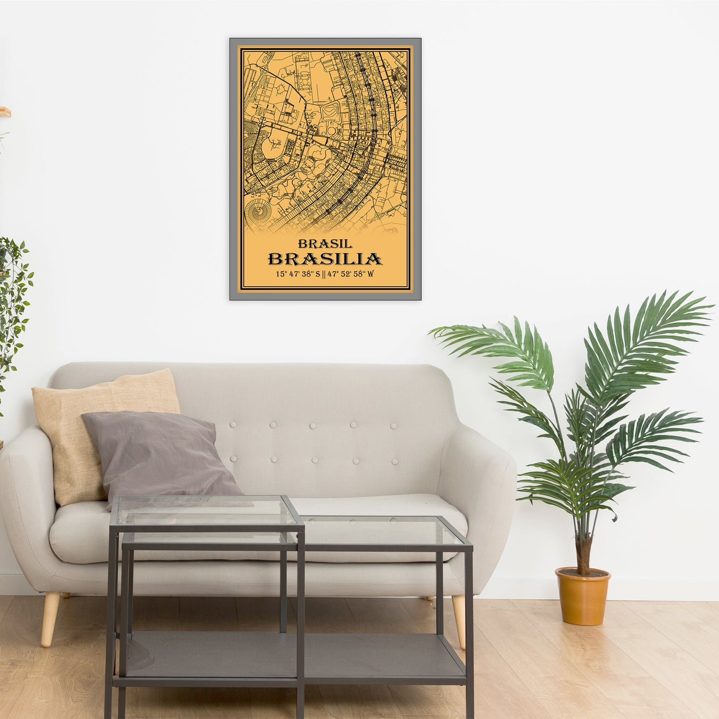 City map of BRASILIA - Home Decor - Office map - Travel map - Print map - Medallion yellow map - Brasilia map - Map art - Brasil