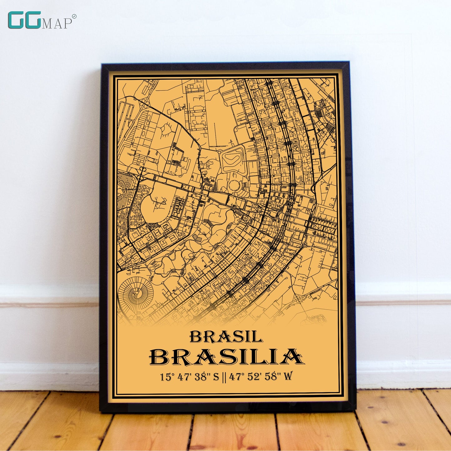 City map of BRASILIA - Home Decor - Office map - Travel map - Print map - Medallion yellow map - Brasilia map - Map art - Brasil