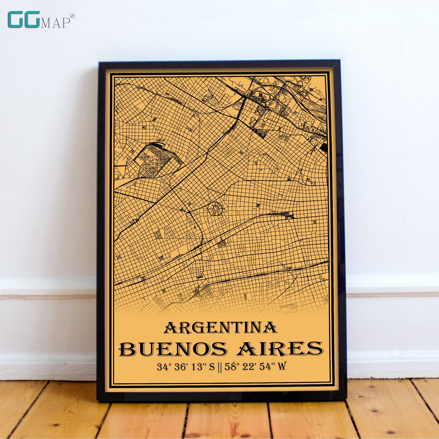 City map of BUENOS AIRES - Home Decor - Office map - Travel map - Print map - Medallion yellow map - Buenos Aires map - Map art - Argentina
