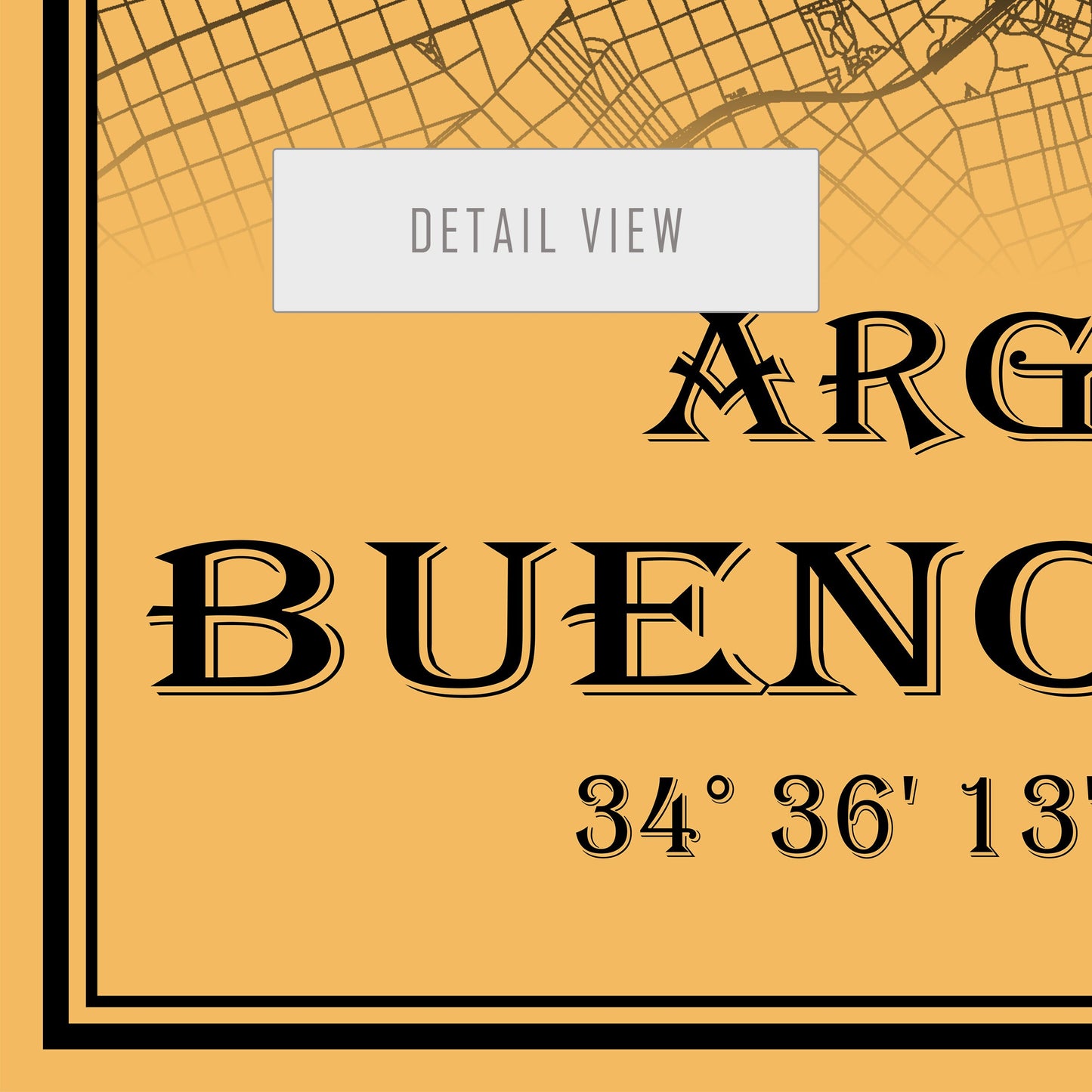 City map of BUENOS AIRES - Home Decor - Office map - Travel map - Print map - Medallion yellow map - Buenos Aires map - Map art - Argentina