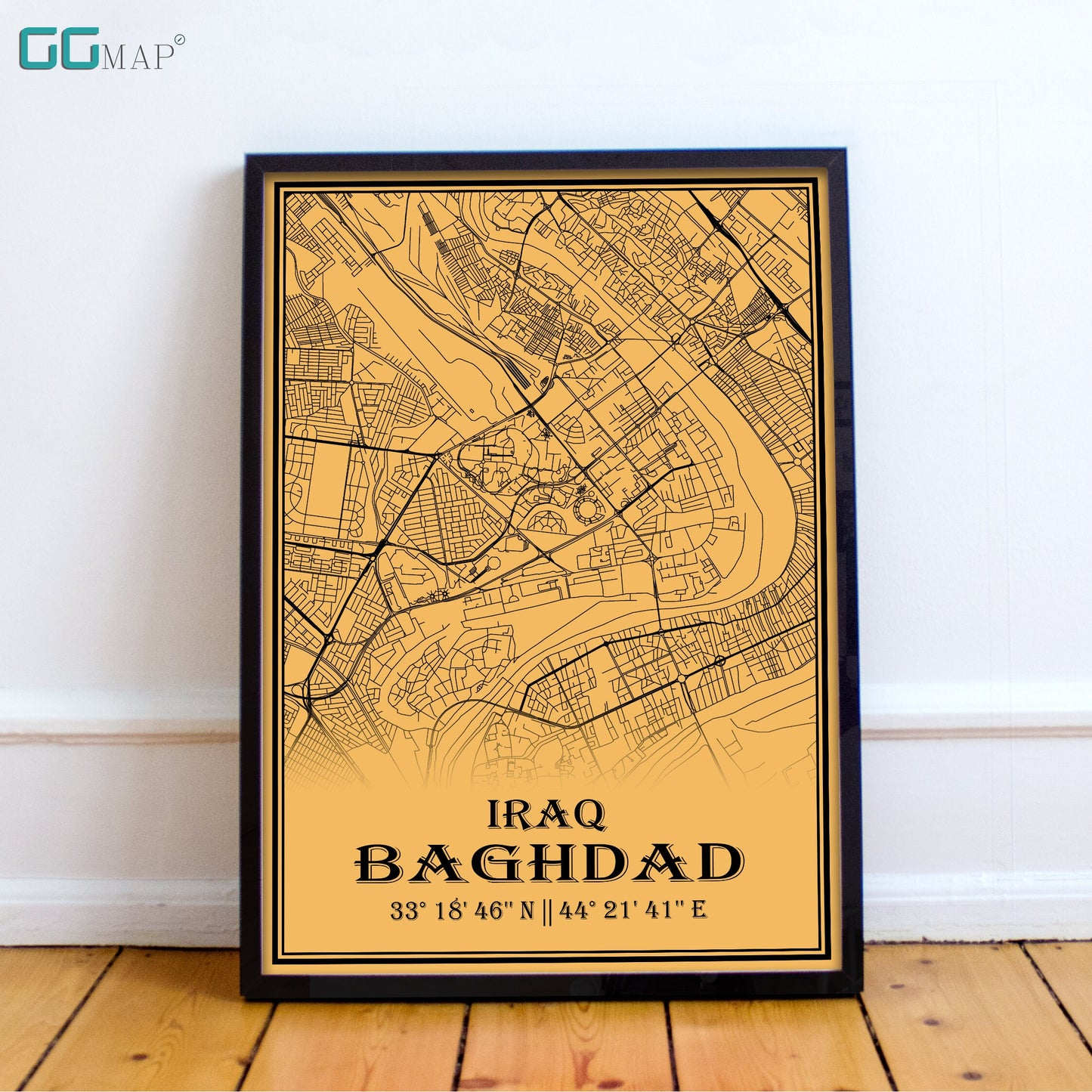 City map of BAGHDAD - Home Decor - Office map - Travel map - Print map - Medallion yellow map - Baghdad map - Map art - Iraq