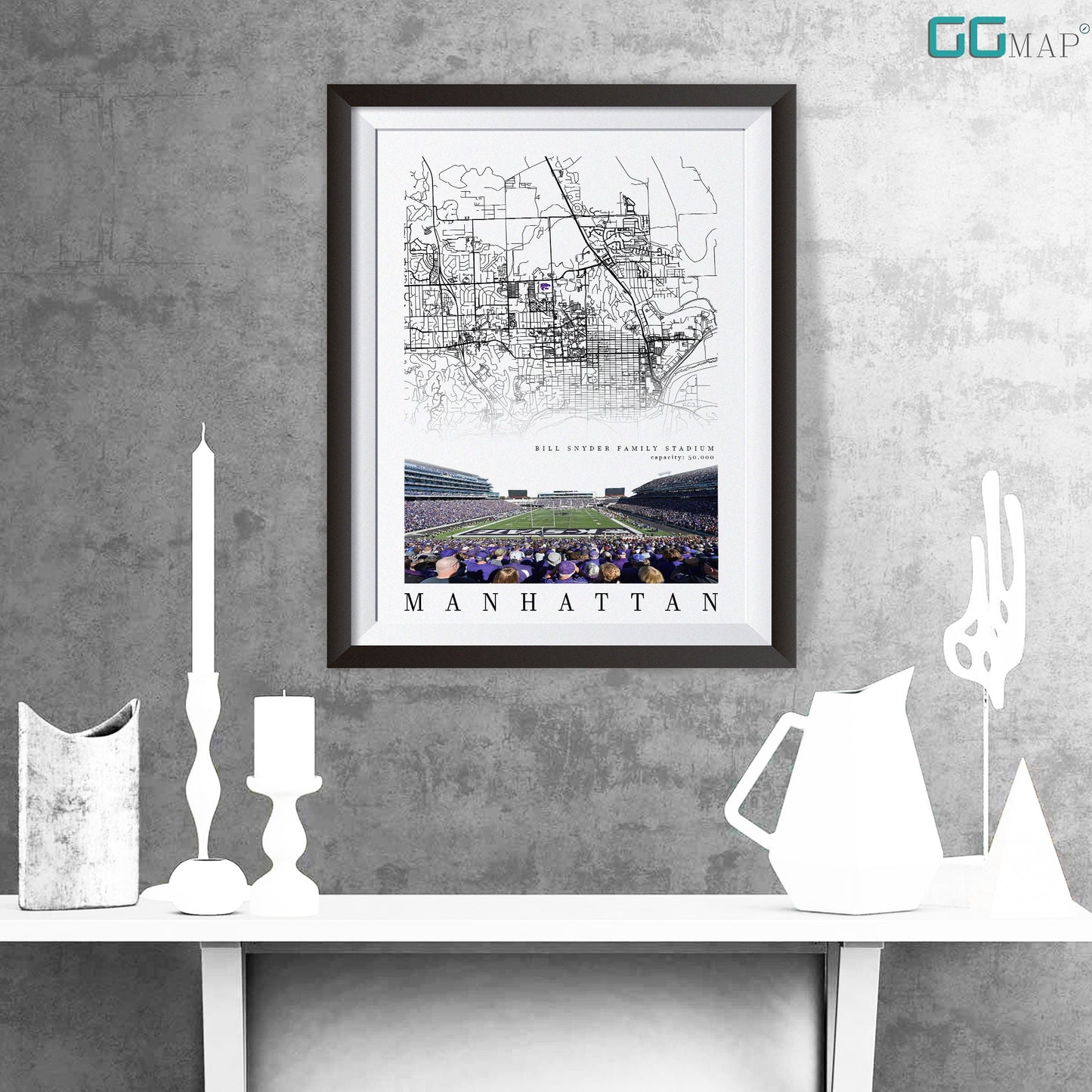 City map of MANHATTAN - Bill Snyder Family - Home Decor Bill Snyder Family - Bill Snyder Family wall decor - K-STATE - Print map -