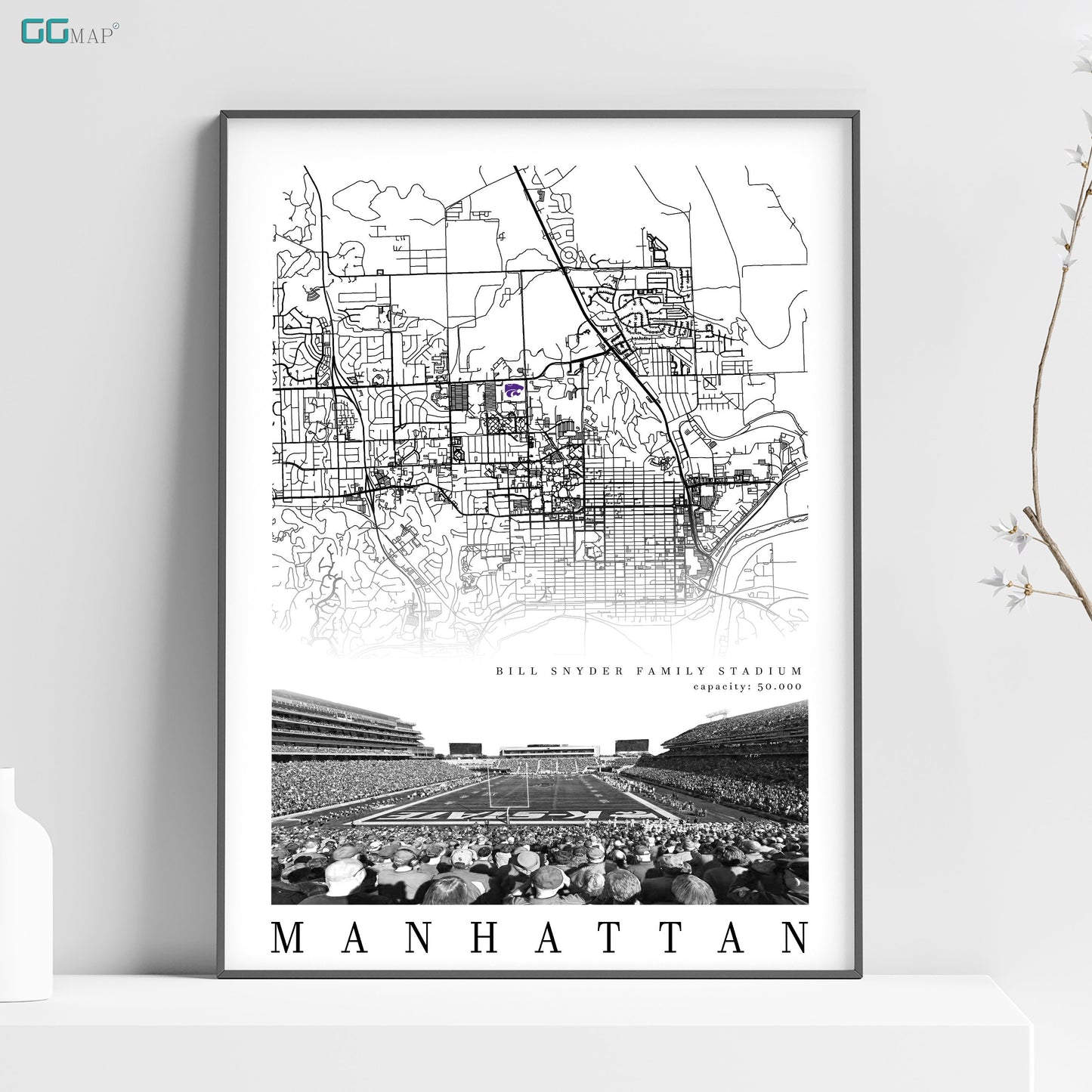 City map of MANHATTAN - Bill Snyder Family - Home Decor Bill Snyder Family - Bill Snyder Family wall decor - K-STATE - Print map -