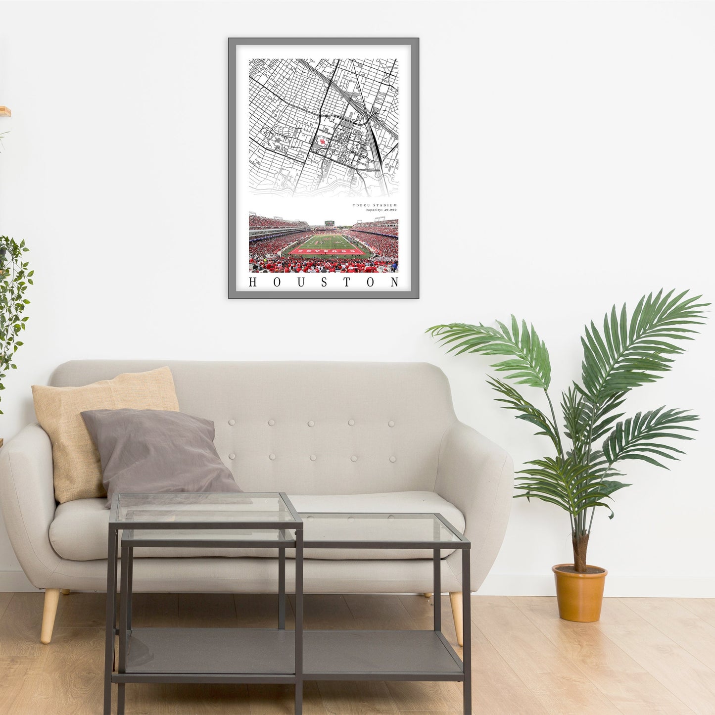 City map of HOUSTON - Houston Cougars - Home Decor TDECU Stadium - TDECU Stadium wall decor - Houston Cougars decor - Print map -